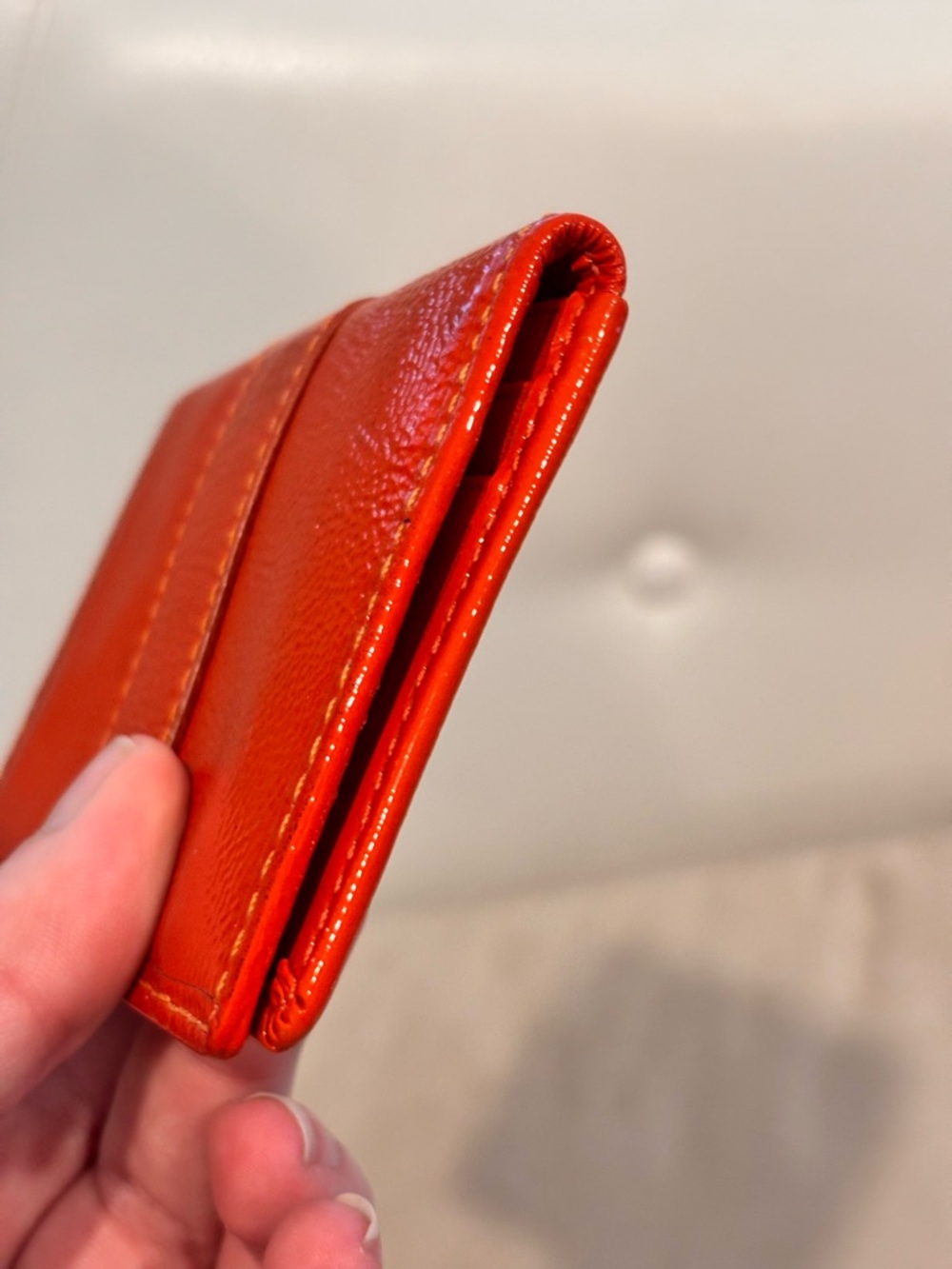 Coach Bright Orange Pebbled Leather Key & Card Holder - Picture 5 of 11
